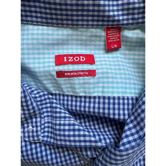 Men's Izod Shirt Long Sleeve Button Down Blue Teal Checkered Size LG - Picture 5 of 5